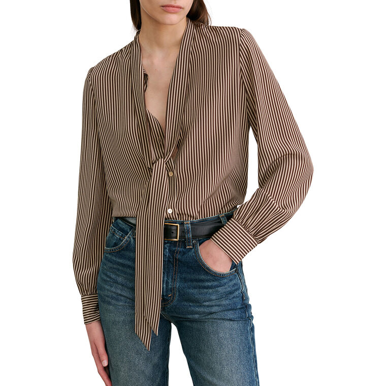 Irina Long Sleeve Bow Tie Silk Top image number null