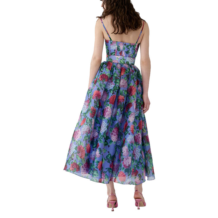 Hydrangea-Print Organza Midi Dress image number null