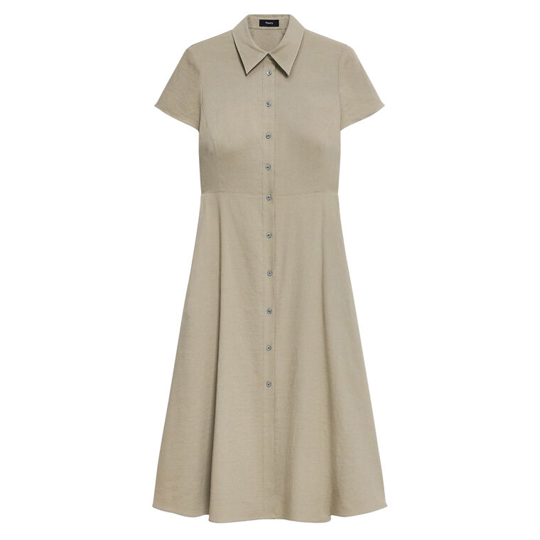 Short Sleeve Button Down Midi Dress In Good Linen image number null