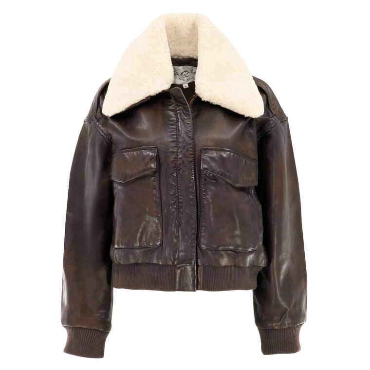 Lenoir Leather Cropped Bomber Jacket image number null