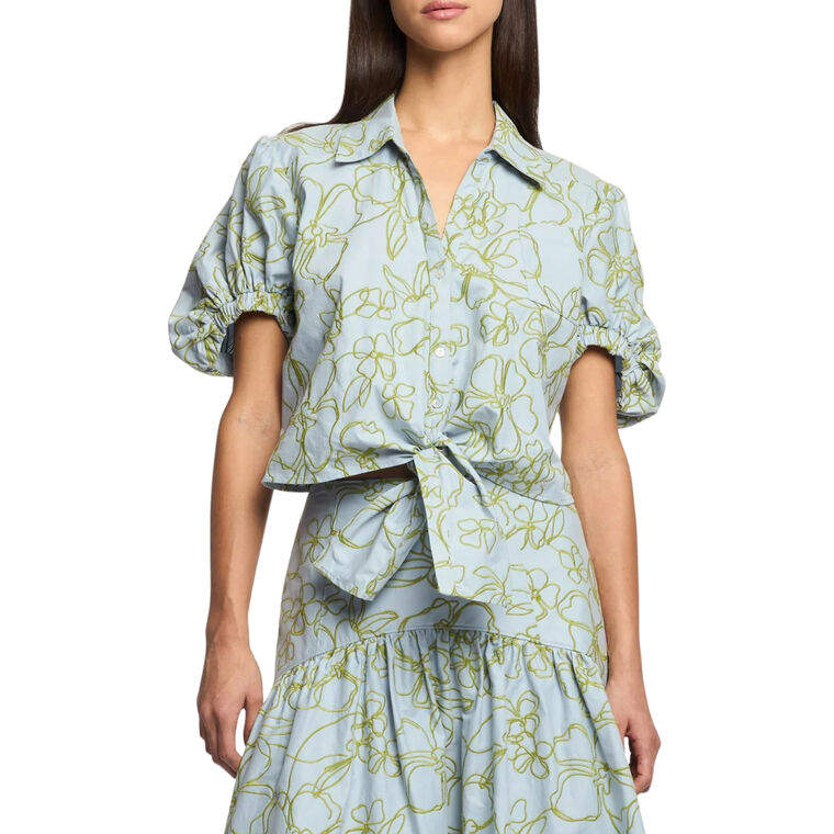 Zoanne Short Sleeve Embroidered Linework Floral Top image number null