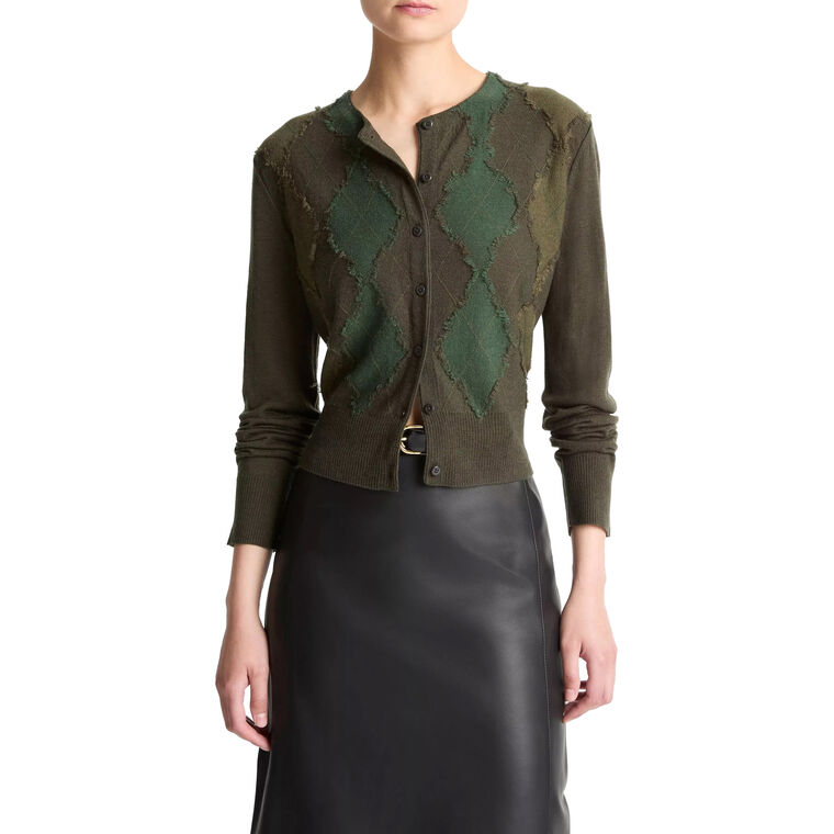 Hand Cut Argyle Long Sleeve Cardigan image number null