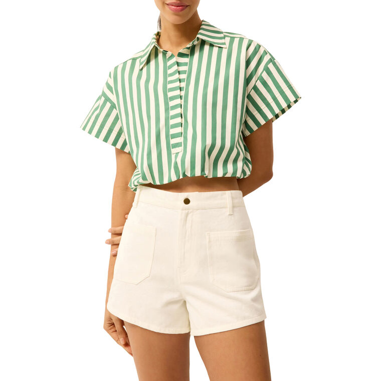 Sierra Short Sleeve Cropped Button-Up Top image number null