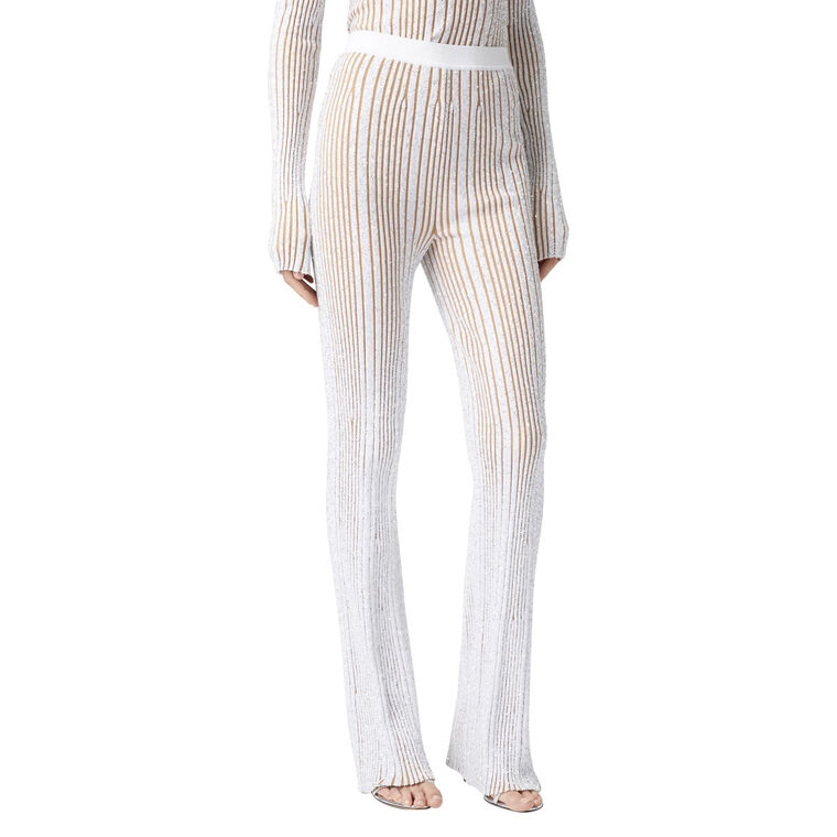Ribbed Stretch Flare Trouser With Sequins image number null