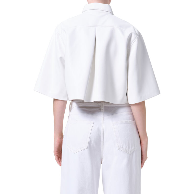 Tomine Short Sleeve Cropped Vegan Leather Button Down Shirt image number null