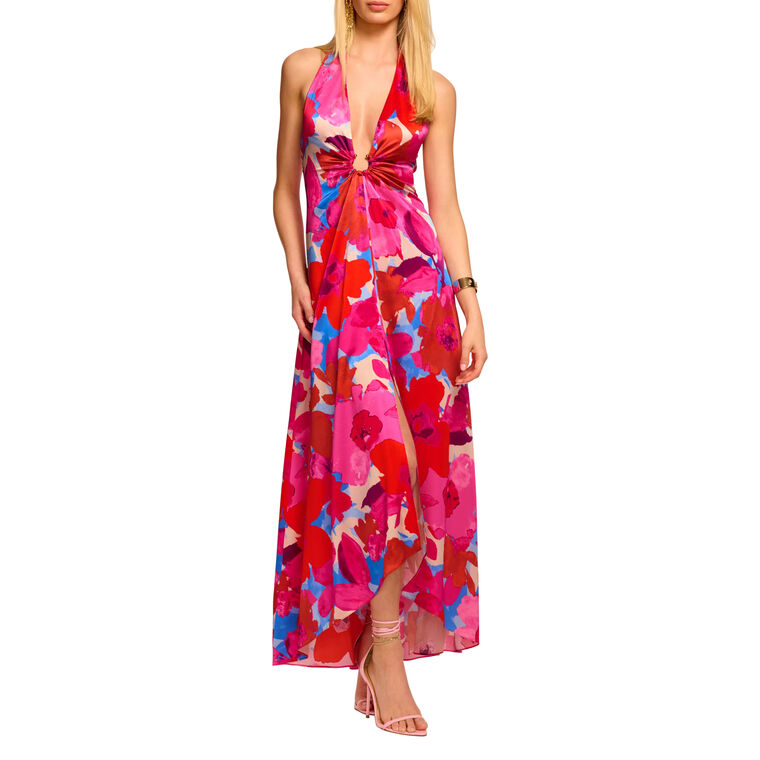 Darbie Silk Plunging Halter Gown image number null