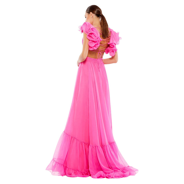 Ruffle Tiered Cut-Out Chiffon Gown image number null