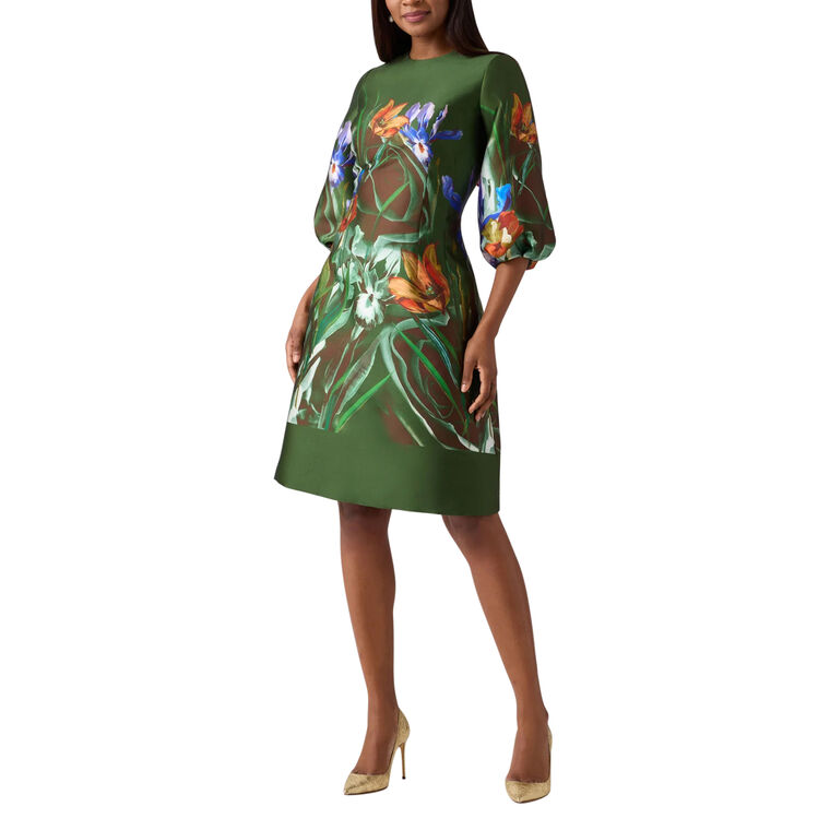 Mikado Watercolor Floral Cocktail Dress image number null