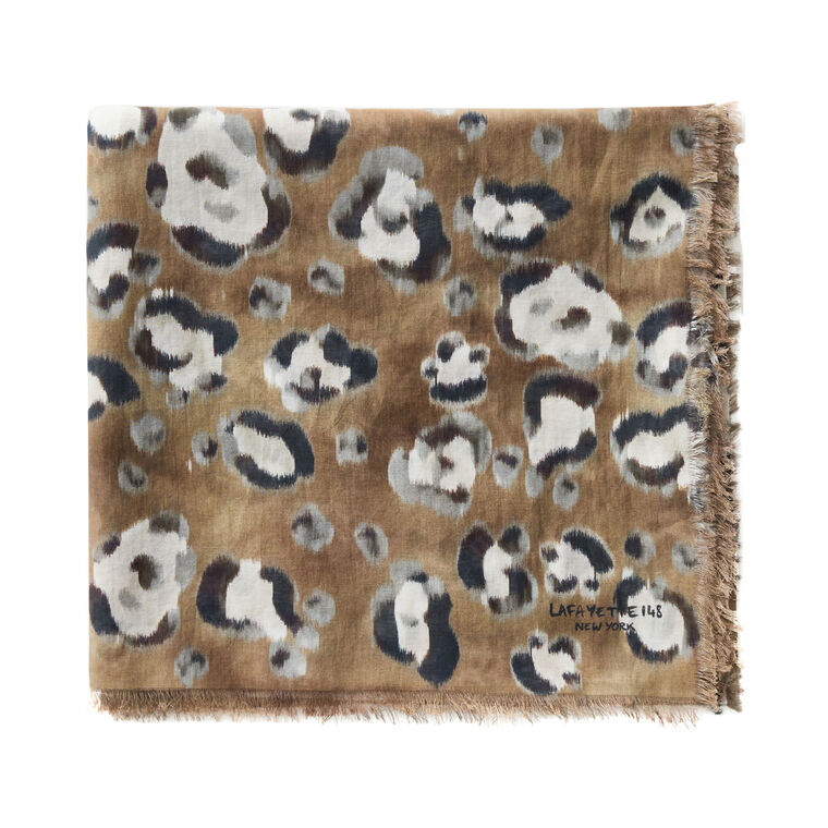 Leopard Print Cotton-Silk Scarf image number null