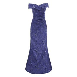 Metallic Jacquard Portrait Side Drape Gown