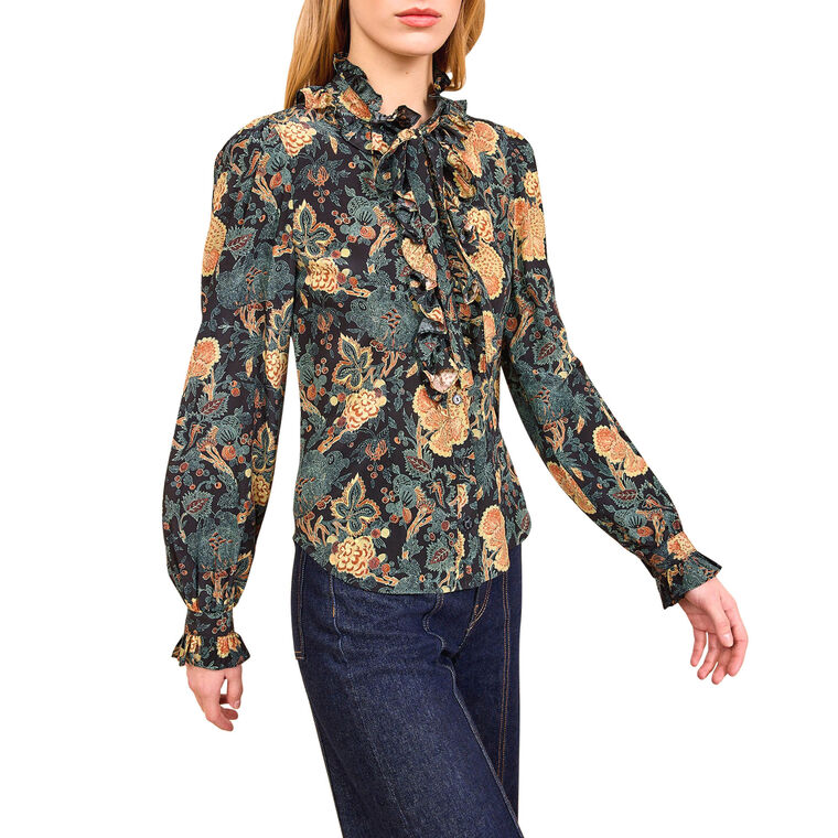 Catroux Silk Long Sleeve Button Front Blouse image number null