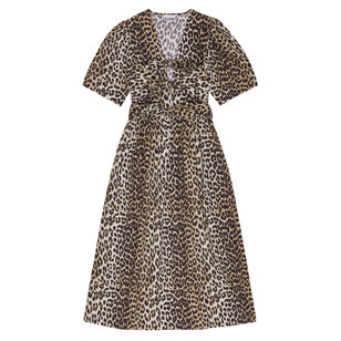 Leopard Printed Cotton Tie Strap Midi Dress