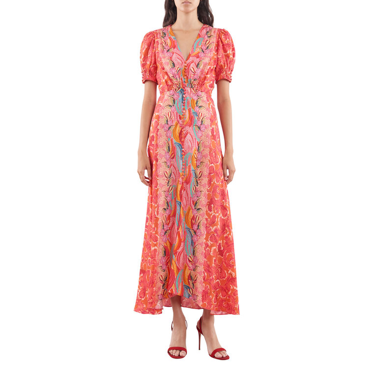 Lea Short Sleeve Silk Satin Midi Dress image number null