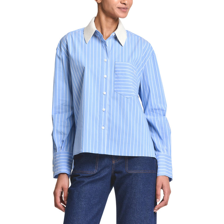 Coral Stripe Poplin Shirt With Removable Collar image number null