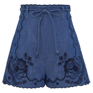 Aster Belted Embroidered Denim Short