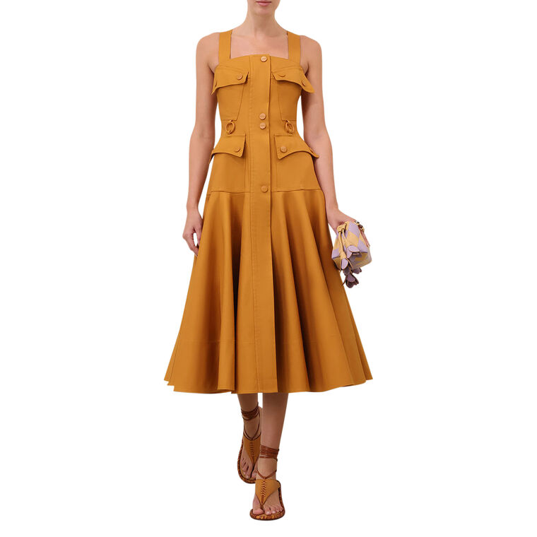 Luna Sleeveless Drill Utility Midi Dress image number null