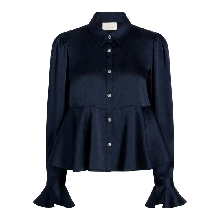 Isaure Long Sleeve Satin Button Up Top image number null