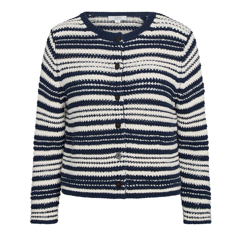 Textured Stripe Italian Cotton Cardigan image number null