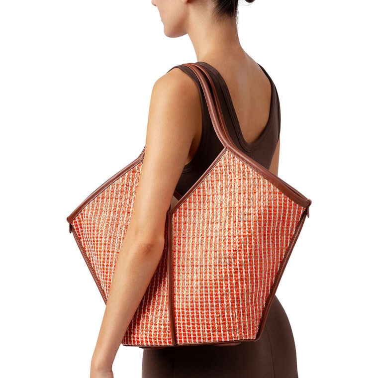 Calella Striped Raffia Leather-Trimmed Tote image number null