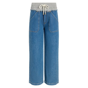 Serena Wide-Leg Contrast Waistline Cropped Denim Pant
