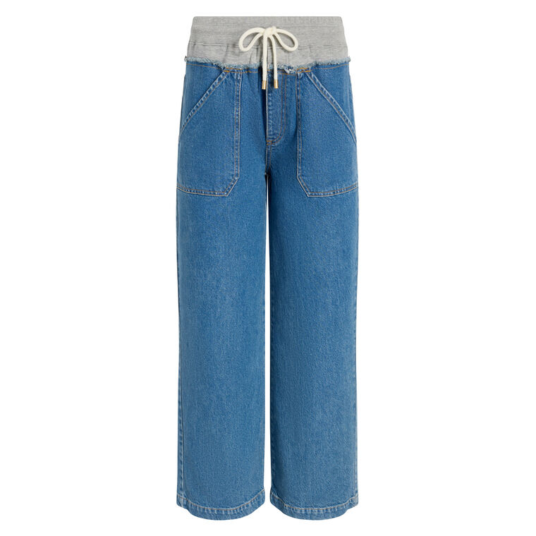 Serena Wide-Leg Contrast Waistline Cropped Denim Pant image number null