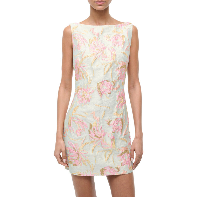 Mimi Sleeveless Floral Metallic Brocade Mini Dress image number null