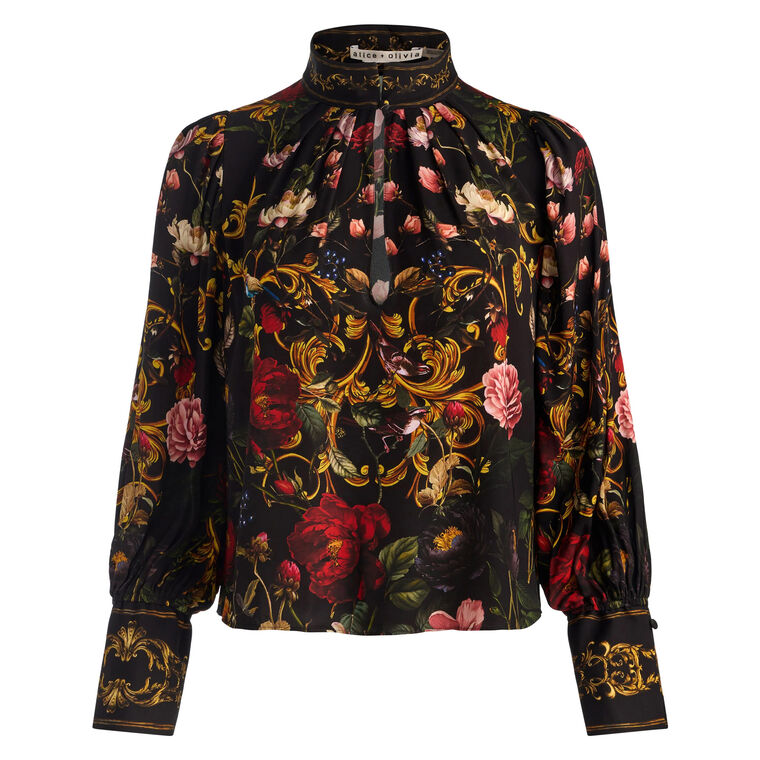 Marion Mock Neck Pleated Front Long Sleeve Blouse image number null