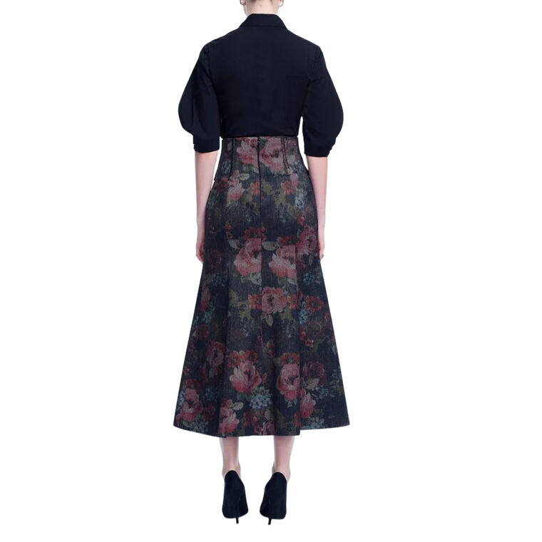 Floral Denim Trumpet Skirt image number null