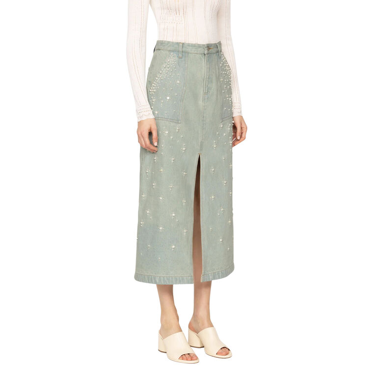 Perlette Embellished Denim Midi Skirt image number null