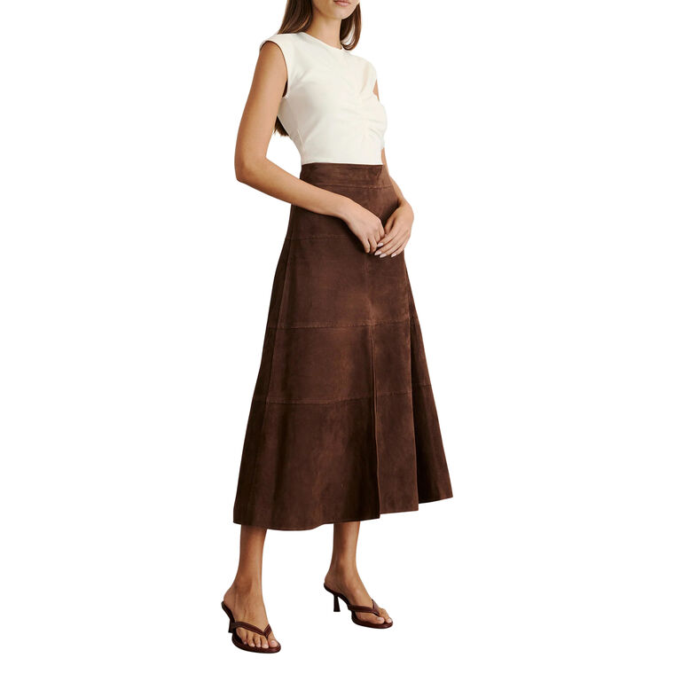 Hudson Suede Midi Skirt With Front Slit image number null