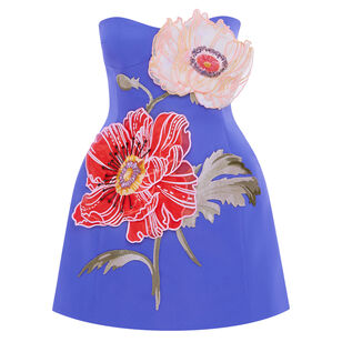 Rosario Floral Applique Strapless Bustier Mini Dress