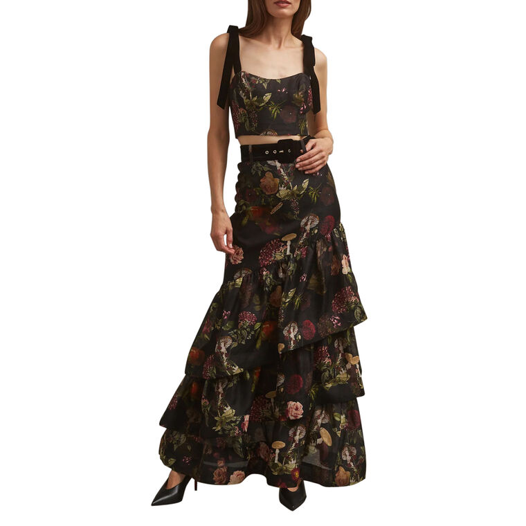 Priya Asymmetrical Tiered Ruffle Maxi Skirt image number null