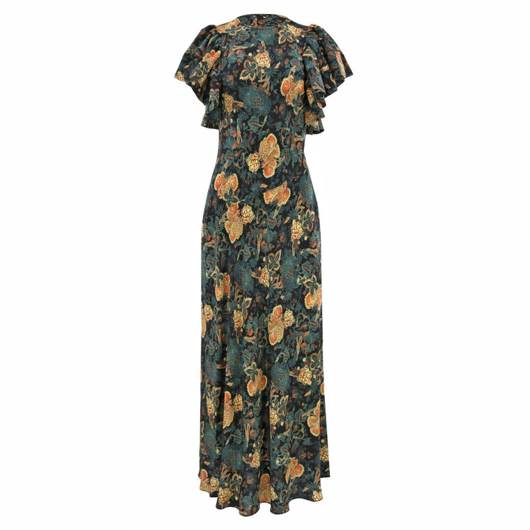 Mariam Silk Bias Cut Flutter Sleeve Dress image number null