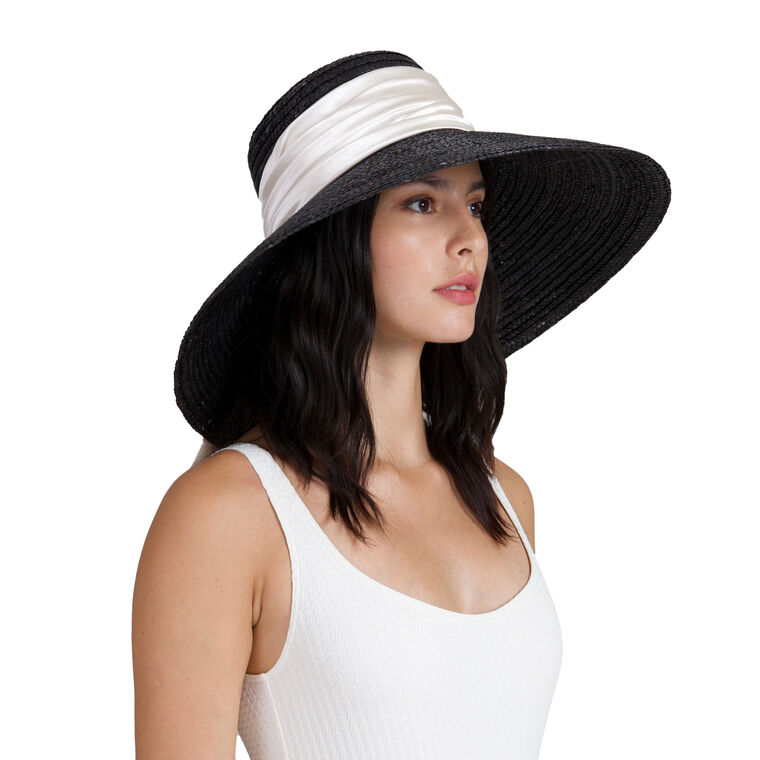 Mirabel Wide-Brim Straw Sun Hat With Satin Bow image number null