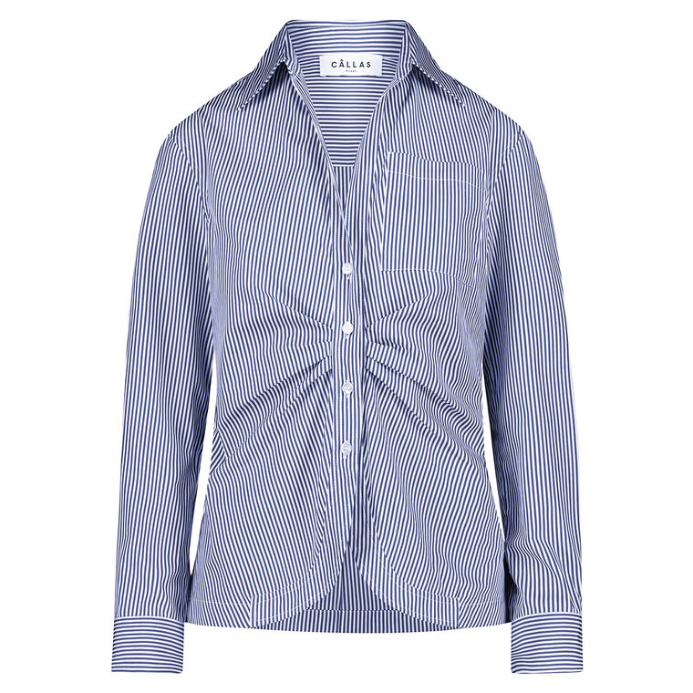 Sierra Striped Ruched Button Front Poplin Shirt image number null