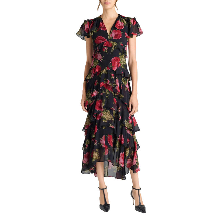 Tatum Baroque Roses Short Sleeve Midi Dress image number null
