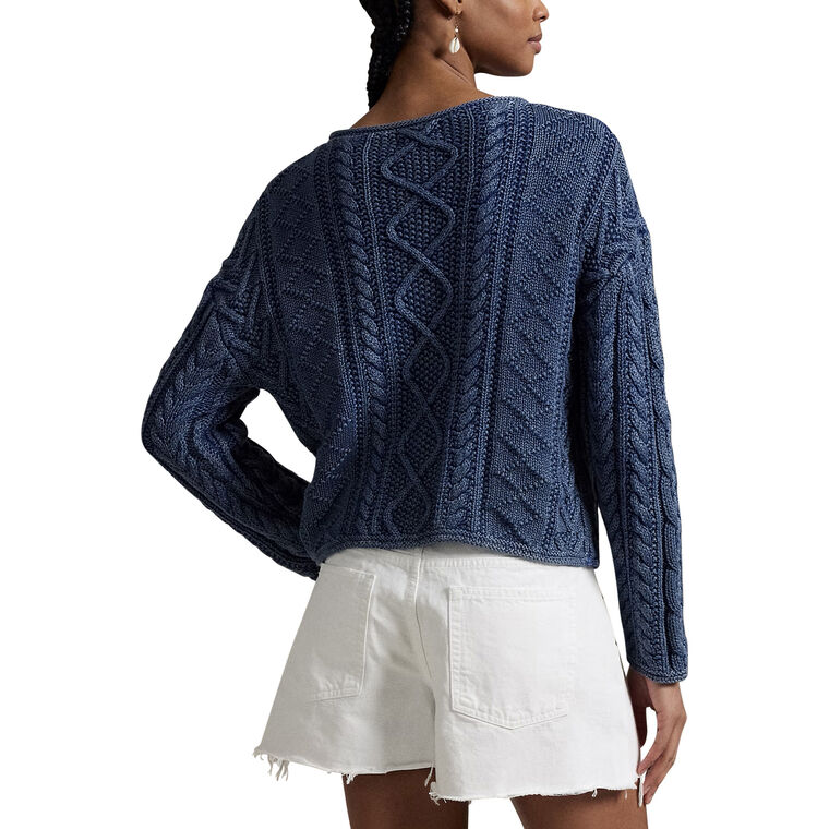 Flag Aran-Knit Cotton Sweater image number null