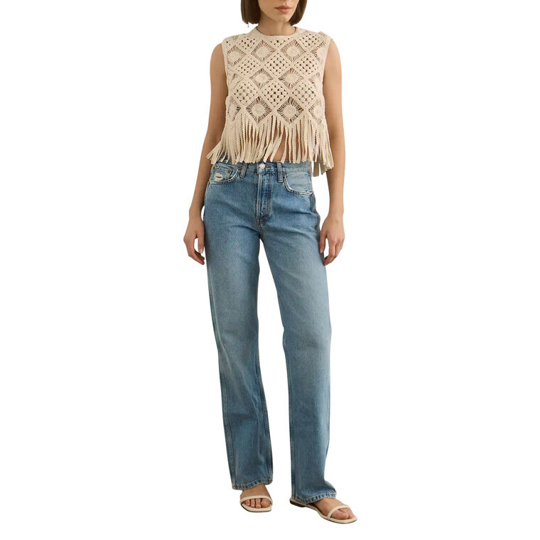 Astor Sleeveless Macrame Fringe Trim Top image number null
