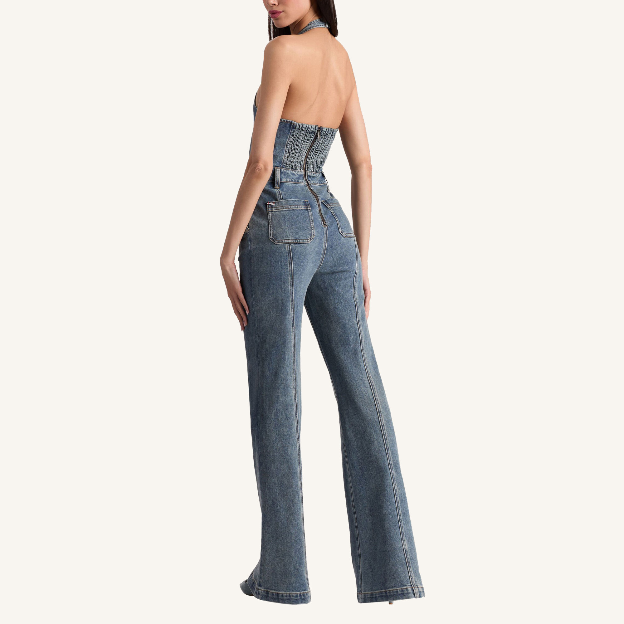 【Alice+Olivia】PENNIE デニム ホルターネック ジャンプスーツ Alice + Olivia Pennie Denim Bustier Jumpsuit | Tootsies