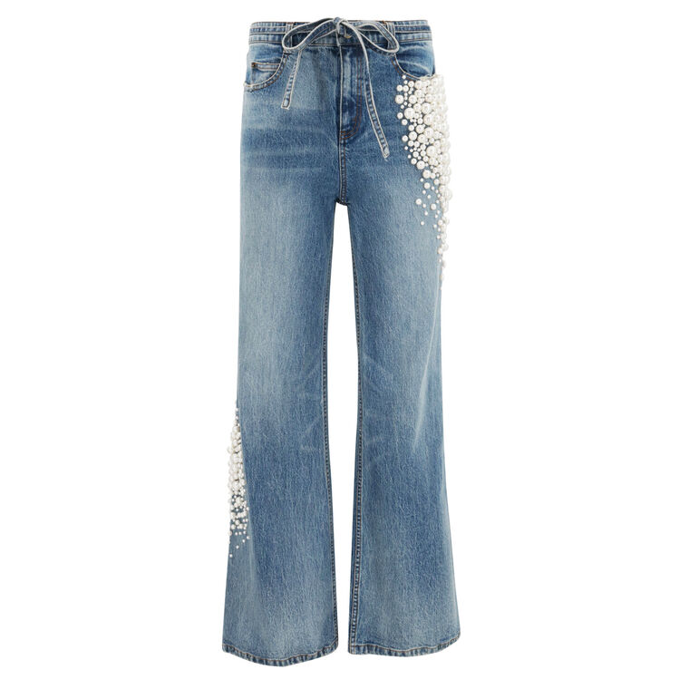 Kat Pearlescent Beaded Wide-Leg Jean image number null