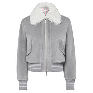 Cropped Suede Flight Jacket With Shearling Collar