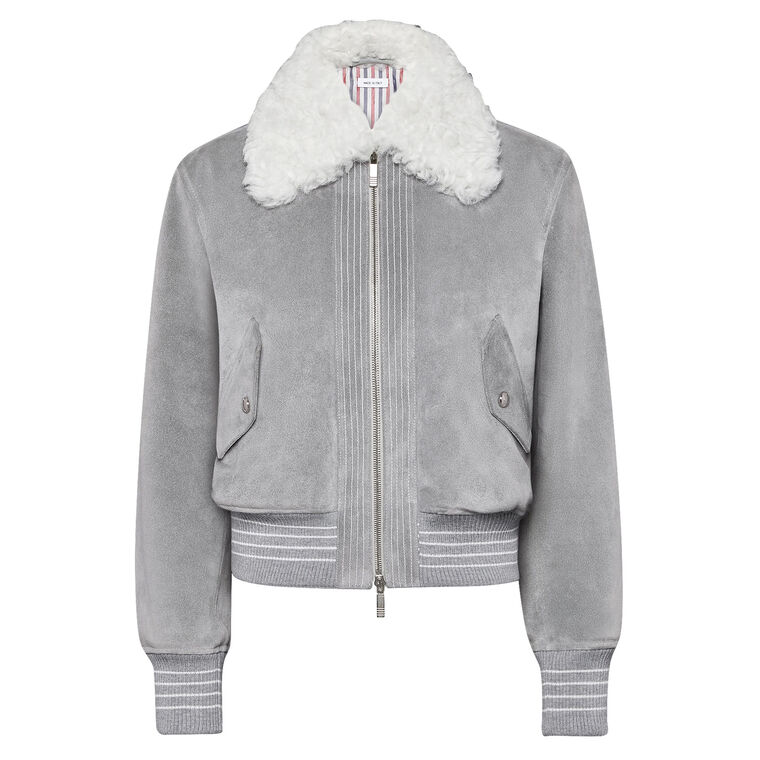 Cropped Suede Flight Jacket With Shearling Collar image number null