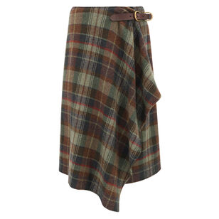 Buckle-Detail Plaid Herringbone Skirt