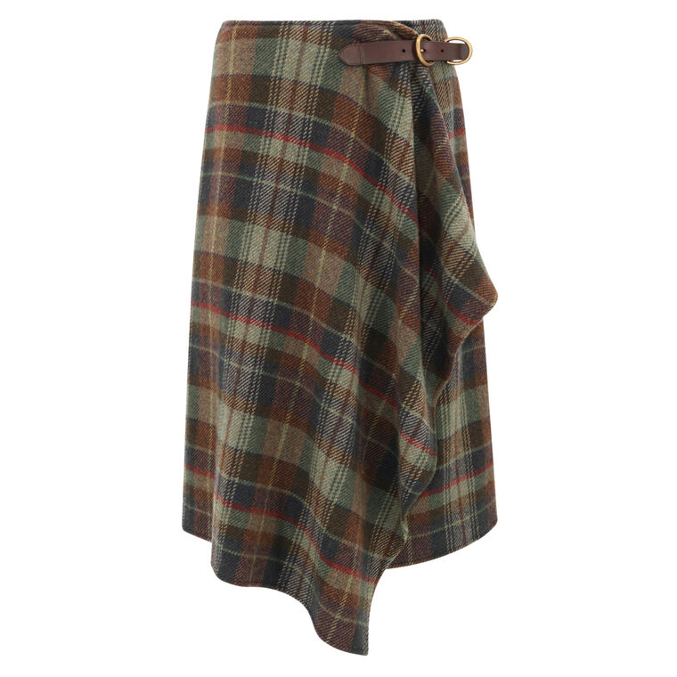 Buckle-Detail Plaid Herringbone Skirt image number null