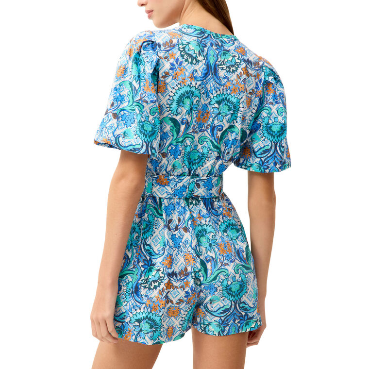 Devin Short Sleeve Belted Romper image number null