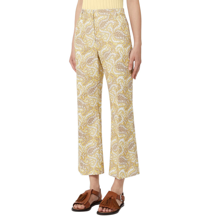 Donde Printed Basketweave Cotton Cropped Trousers image number null