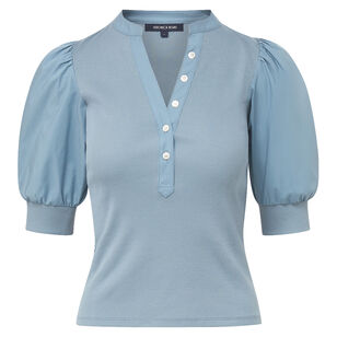 Coralee Puff Sleeve Henley Top