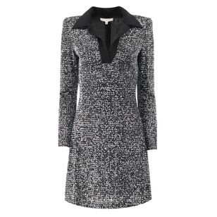 Sequined Tweed Pattern Polo Dress