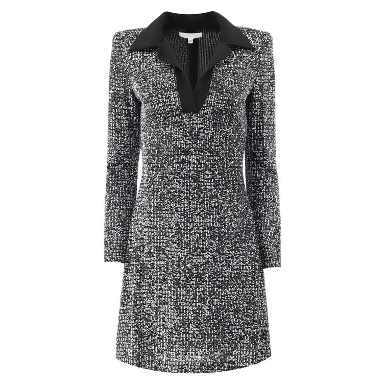 Sequined Tweed Pattern Polo Dress image number null