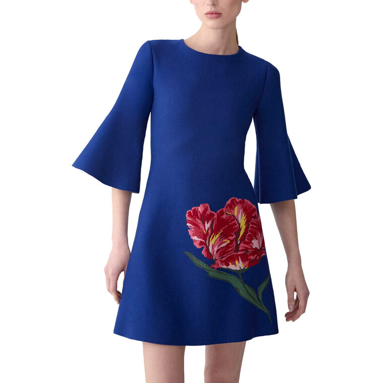 Floral Jacquard Flare Sleeve Shift Mini Dress image number null